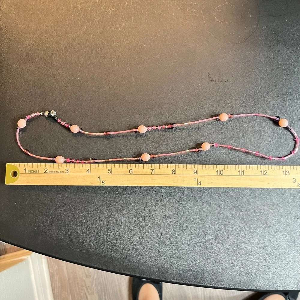 Vintage Y2K‎ Pink & Purple Beaded Long Strand Necklace Retro Boho Chic Classic